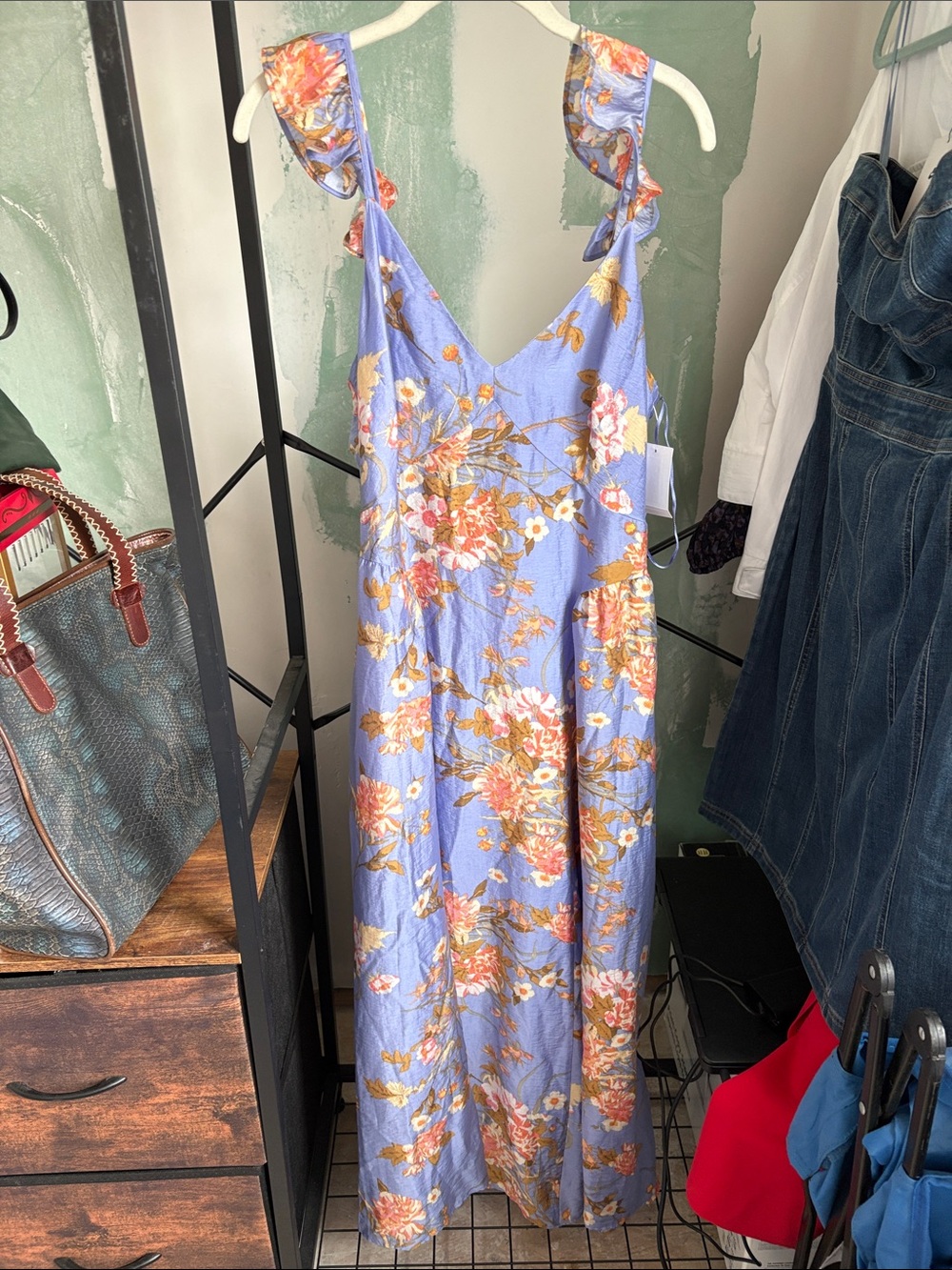 Chelsea28 Lavender Floral Maxi Dress with Orange and Pink Blooms